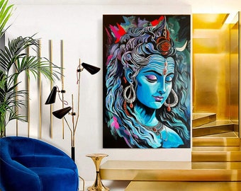 shiva acrylic painting, lord shiva art original shiva painting ,Diwali gift, living room decor, hindu god, big wall decor, Modern art
