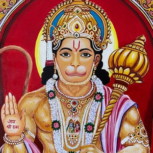 Lord Hanuman Acrylic Painting: Hindu God Bajrang Bali, Indian Wall Art