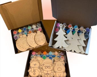 Christmas Craft, Diy Ornament kit, Kids Painting Activity, DIY Paint Set Kit, Ornament Paint Kit, wooden ornament kit, christmas craft ideas