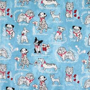 Cotton Flannel - Dog Breeds Blue - By the yard - 100% Cotton Flannel