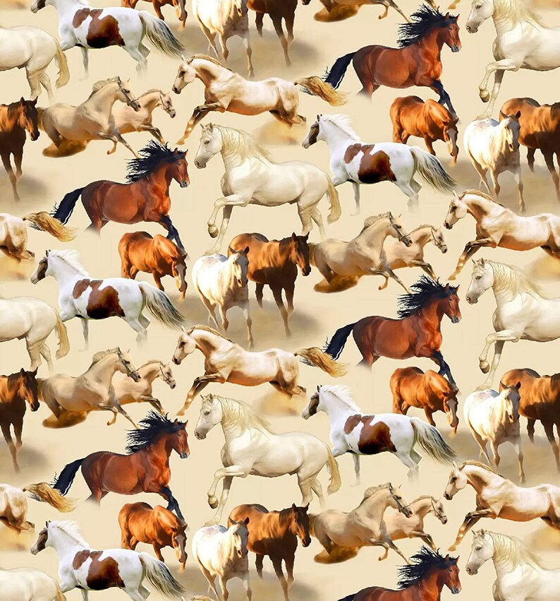 Horses Horse Fabric 100 Cotton Fabric Sold By The Yard Fabric Etsy