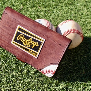 Cartera larga de piel estilo guante de béisbol vintage