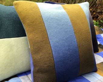 Yellow Blue Striped Square Wool Cushion