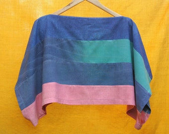 Top corto in seta a righe rosa turchese