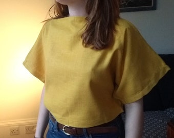 Yellow Linen Cropped Top