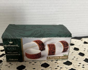 Hallmark Holiday Abundance Burgundy Napkin Rings Set Of 4 By Sakura