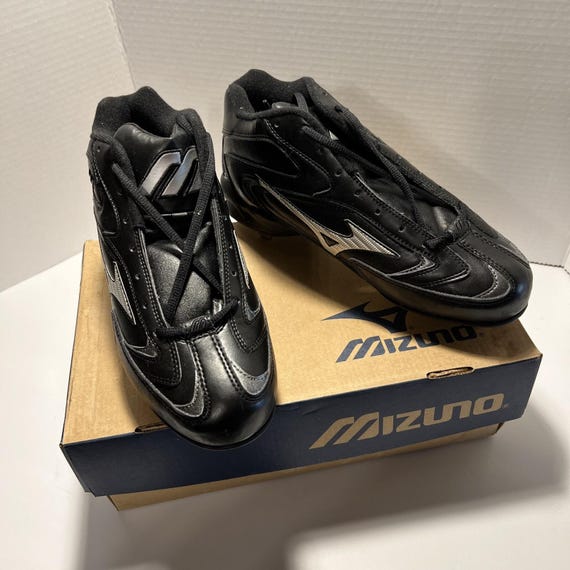 Mizuno 9-Spike Vintage Pro Mid Baseball Cleats Black Silver FB44MBK Mens Size 8