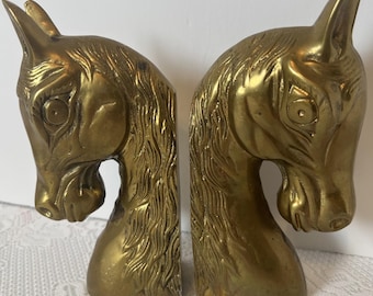 Vintage Mid Centry Modern  Brass 2 Large Horse Head Bookends Pair