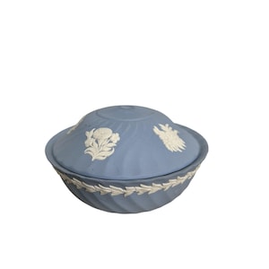Vtg C1960 Collectible WEDGWOOD Jasperware Blue Swirl Design Powder Bowl No Knob