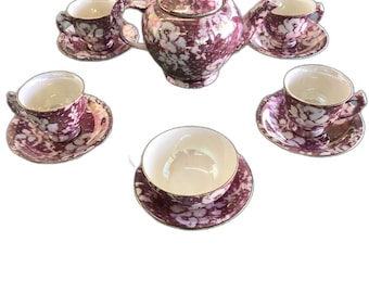 Royal Winton Grimwades Chintz Pink Rose Teapot W/ 4 Cups And Saucers