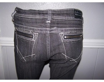Suko Jeans Schwarz dünne gerade Kontrast Stitch Reißverschluss Tasche Denim Hose Größe 10