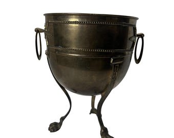 MCM Brass Footed Champagne Bucket Urn Cauldron Planter Vintage W/ Patina/ Moody
