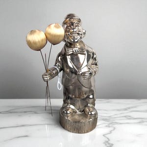 Vintage Metal Clown Bank | Silver-Tone Clown with Balloons | Retro Coin Bank | Collectible Bank