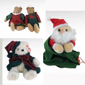 Vintage Christmas Plush Lot: Ty Klause Bear, Bachman&#39;s Santa, Teddy Bear Couple