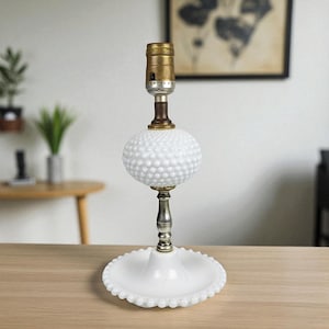 Vintage Milk Glass Hobnail Lamp, 11.5&quot;, White Glass Table Lamp, Retro Home Decor, Bedside Lamp, Vanity Lamp, Unique Gift