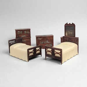 Ensemble de chambre vintage pour maison de poupée Renwal : meubles miniatures des années 50