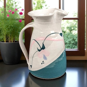 Studio Pottery Pitcher | Signed Earthenware Pitcher | Handmade Ceramic Pitcher | Rustic Home Decor