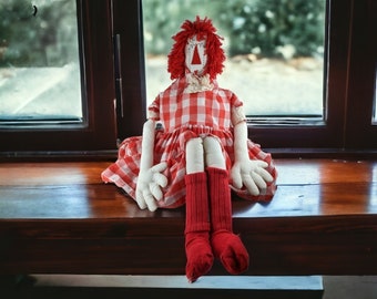 Handmade 39" Rag Doll with Red Checkered Dress