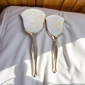 Vintage Gold Floral Mirror and Brush Set: Art Nouveau Boudoir Decor