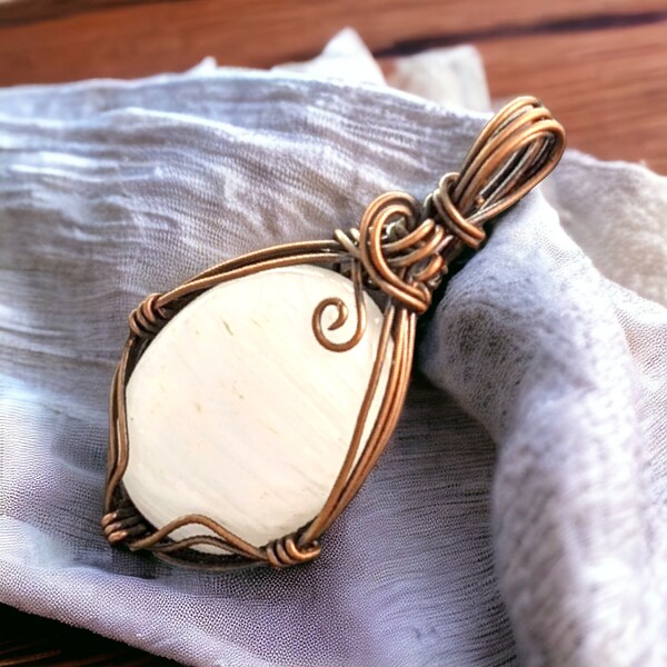 Handmade Copper Wire Wrapped Scolecite Pendant