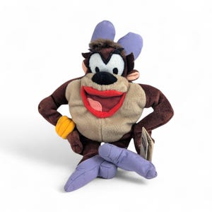 Vintage 1998 Tasmanian She-Devil Plush, Warner Bros Looney Tunes Bean Bag, Collectible 90s Cartoon Character Toy with Tag