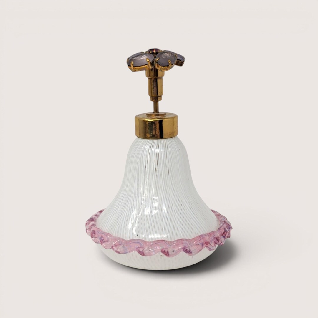 1960s Murano Latticino Glass Perfume Bottle Italian Ribbon Art