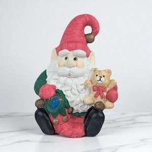 Vintage Ceramic Santa Elf Music Box: Plays Here Comes Santa Claus