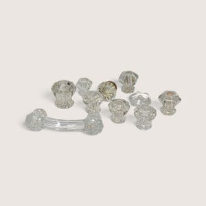 Vintage Glass Cabinet Knobs, Lot of 10 Assorted Clear Hardware Pulls