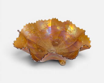 Antique Fenton Marigold Carnival Glass Bowl Stag and Holly Pattern