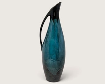 Vintage Blue Mountain Pottery Pitcher Vase Canada Sleek Green Drip Glaze Ewer