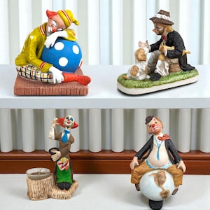 Vintage Clown Figurines Lot, Toscany, Melody in Motion, Bisque Clown, Collectible Clowns, Circus Decor, Gift for Collector