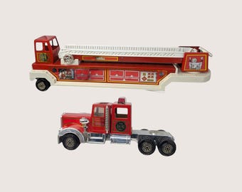 Vintage Tonka Red Hook and Ladder Firetruck Set 2-Piece Semi Toy