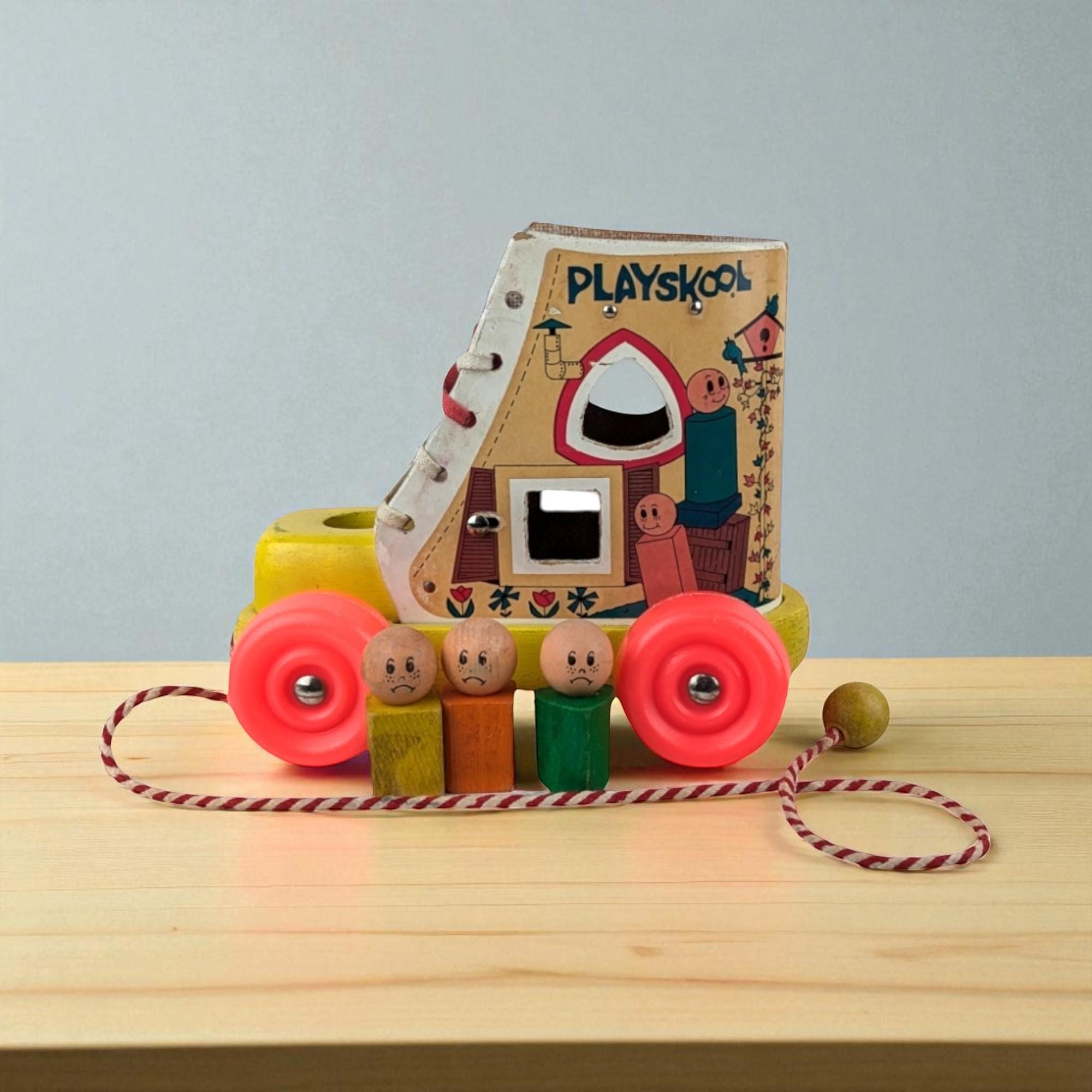 Vintage Playskool Wood Shoe Shape Sorter Pull Toy - Etsy