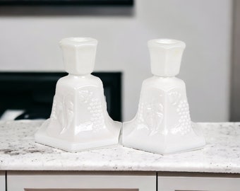 Pair of Vintage Fostoria Milk Glass Candle Holders