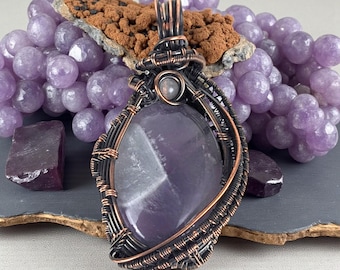 Amethyst Pendant, Copper Wire Wrapped, Oxidized Freeform