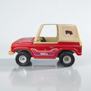 Vintage Red Metal Tonka Mighty Adventure Jeep, 18&quot; Length, Stickers, Collectible Tonka Toy, Gift for Collector