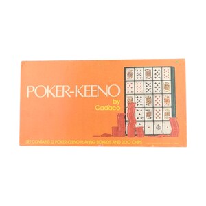 vintage 1977 Jeu Cadaco Poker-Keeno, lot complet avec 12 plateaux, cartes et jetons, jeu de société des années 70