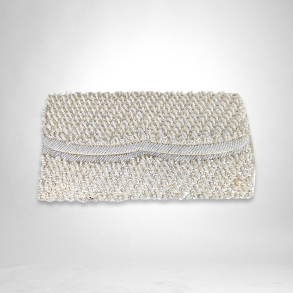 Vintage White Beaded Clutch - image 2