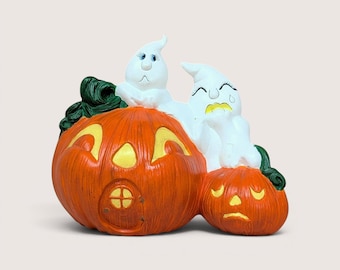 Vintage Handpainted Ceramic Ghosts and Jack O Lantern Halloween Figure