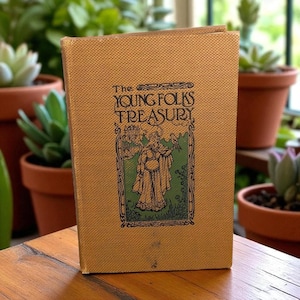Antique Young Folks Treasury Book, 1909 Children&#39;s Literature, Illustrated Hardcover Gift, Vintage Storytelling Collection
