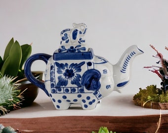 Vtg Bombay Blue and White Elephant Decorative Teapot