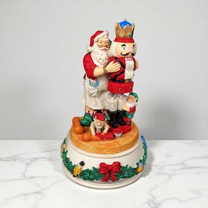 Vintage Santa with Nutcracker Music Box | Christmas Figurine | Holiday Decor | Gift for Collector