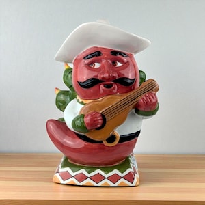Vintage Cha Cha Chili Pepper Cookie Jar: 2003 Clay Art Kitchen Decor