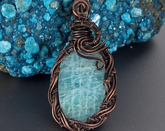 Amazonite Pendant Wire Wrapped Copper Stone Jewelry Handmade Boho Gift