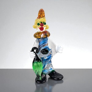 Vintage Murano Style Art Glass Clown Figurine: Hand Blown Circus Decor, 7.5&quot;