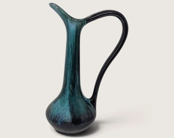 Blue Mountain Pottery Pitcher Vase Vintage Green Drip Glaze Canada Ewer 12.5 Inch