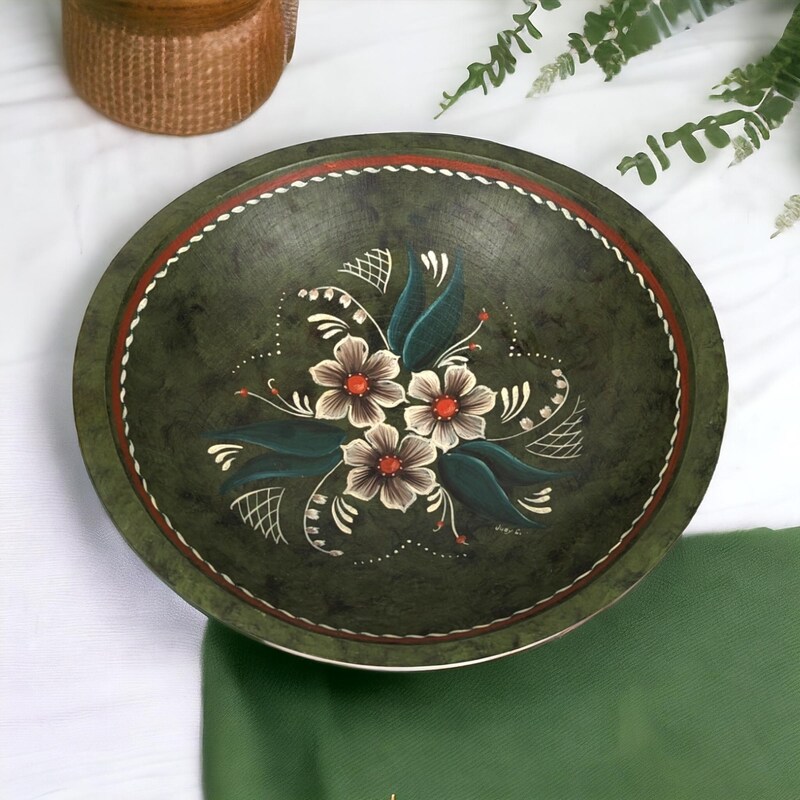 Painted Wooden Bowl - Etsy