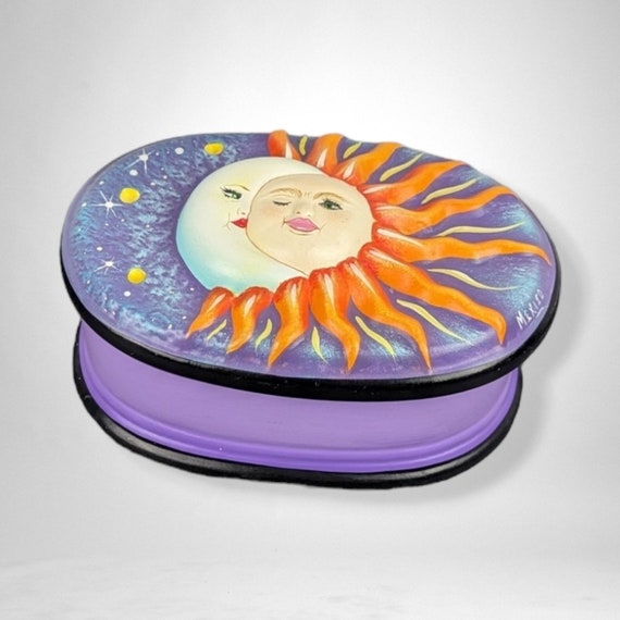 Hand Painted Sun and Moon Celestial Ceramic Box w… - image 5