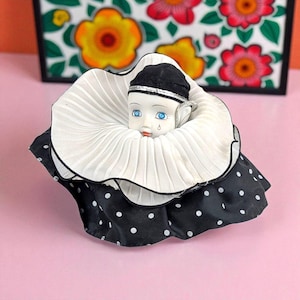 Vintage Sad Clown Music Box: Rotating Porcelain Head Decor
