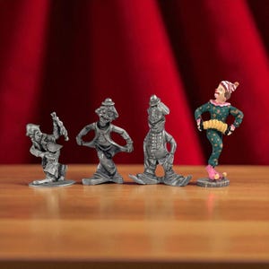 Vintage Pewter Clown Figurines Set: Whimsical Circus Decor